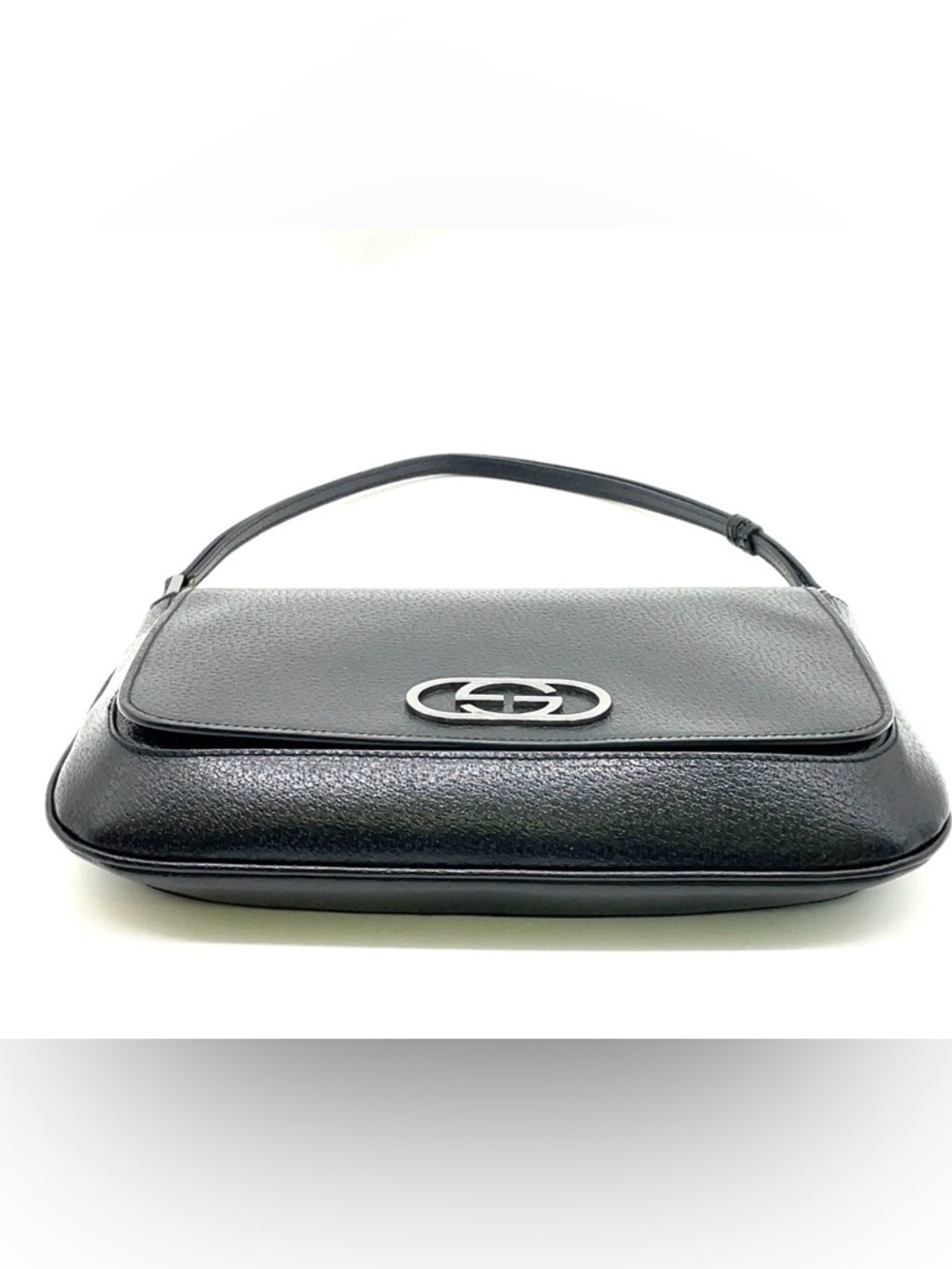 Gucci Black Leather Shoulder Bag with Silver Double G - Picture 7 of 16